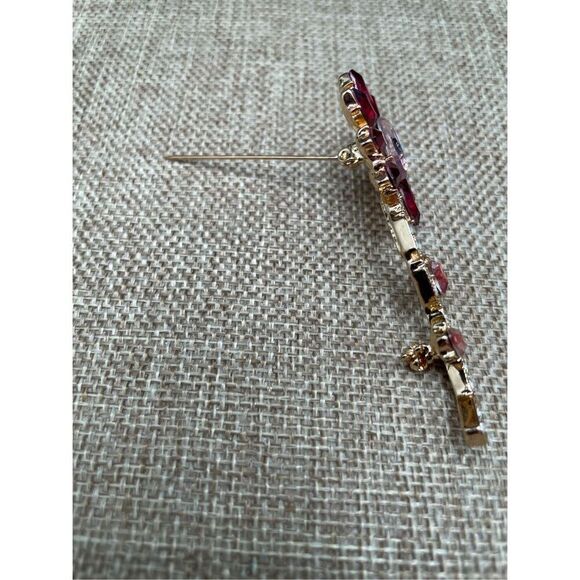 Monet Gem Flower Pin Red and Pink on Gold-tone Grandma Style - Picture 8 of 10